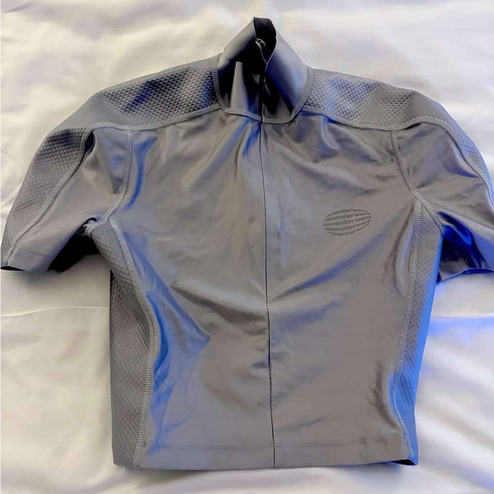 ALEXANDER WANG Short Sleeve Rashgaurd Half Zip Top Silver Fox